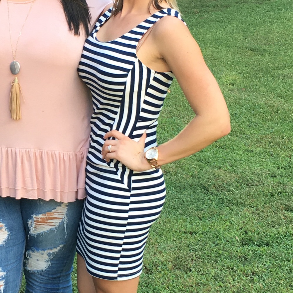 Esley Navy White and Orange Cotton Dress